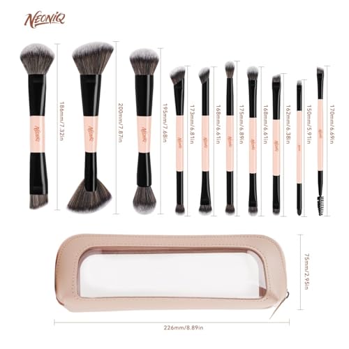 10 PCS Travel Makeup Brush Set With Bag, Makeup Brushes, Double-End Multi-functional Brushes for Foundation Powder Blush Eyeliner Eyeshadows, Professional Face Brush Set(Pink) - color: Pink