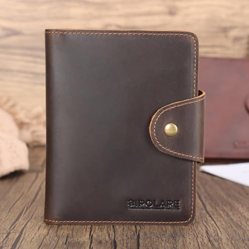 Polare Full Grain Leather Slim and Soft RFID Blocking wallet For Men Snap Bifold Travel Wallet Passport Holders 2 Passports (Dark Brown) - color: Dark Brown