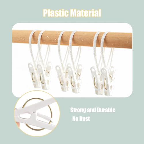 Baby Clothes Pins Pants Hangers Clip, Multi-Purpose Laundry Hooks Hanging Clips Bulk with Plastic Rope for Closet Organizer Hat Sock Bra Bathroom Wardrobe Kitchen Towel Travel Clothing Drying 60Pack