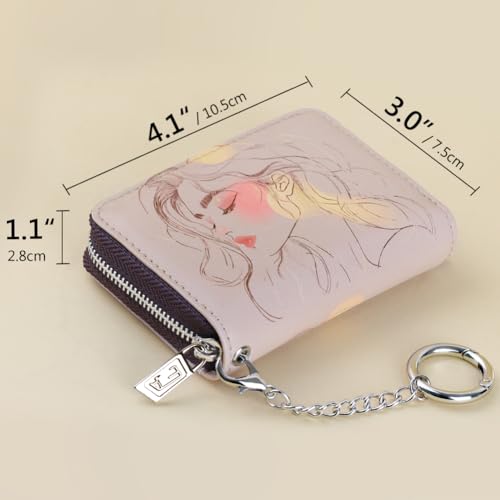 FurArt Zipper Wallet Women, RFID Blocking Credit Card Wallet, Business Card Holder, Compact Size KeyChain Wallet - color: Classical Lady