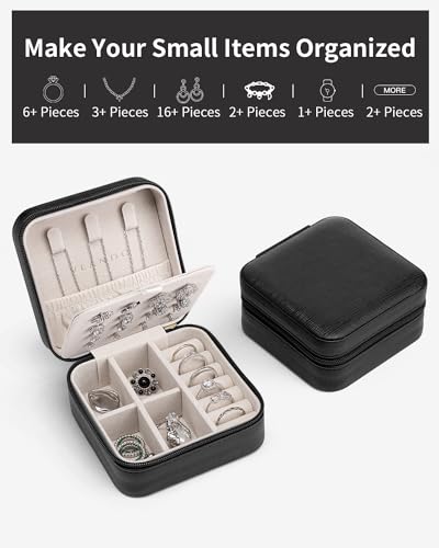 VLANDO Travel Jewelry Case, Small Travel Jewelry Organizer Box for Girls Women - Black - color: Black