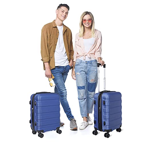 SUPER DEAL Spinner Luggage 21 Inch Hardside Expandable Suitcase Travel Carry On Luggage with 360° Swivel Wheels and Height Adjustable Handle, Blue - color: Blue