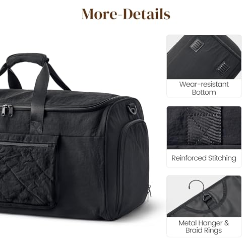 S-ZONE Garment Duffle Bags for Travel Carry on Convertible 2 in 1 Suit Bags Hanging Suitcase with Toiletry Bag 50L - color: Black