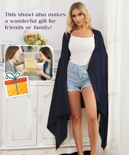 Tencel Cashmere Shawl Wraps for Women,Pashmina Stole Airplane Travel Wool Scarf Blanket Wrap Lightweight UPF 50+ - color: Navy