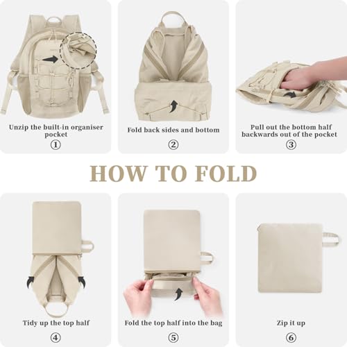ZOMFELT Hiking Backpack for Women Men, 15L Lightweight Packable Backpack for Trip, Water Resistant Small Travel Backpacks, Foldable daypack for Hiking, Walking, Cycling, Camping, Beige - size: 15L