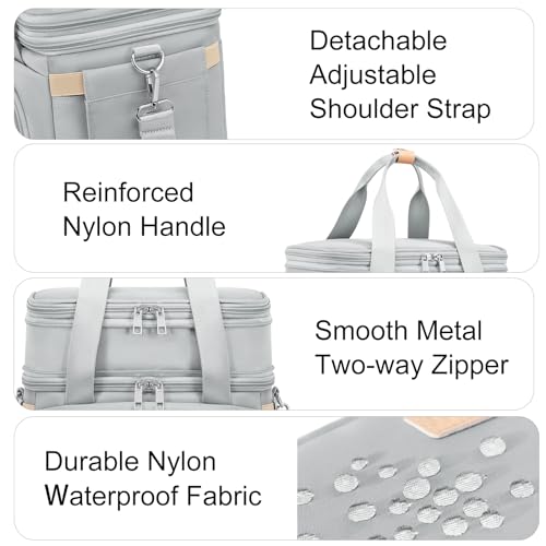 MAPLELILY Lunch Box for Men Women - Double Deck Insulated Lunch Bag, Large Leak Proof Tote Cooler, Wide Open Dual Compartment Lunch Bags with Shoulder Strap, For Work Picnic Hiking Beach, Grey - color: Gray
