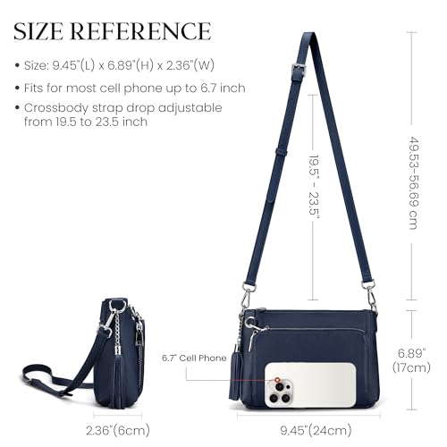 befen Anti Theft Genuine Leather Crossbody Bags for Women Handbags and Shoulder Basg with Built in Wallet RFID Leather Purse - color: Navy Blue