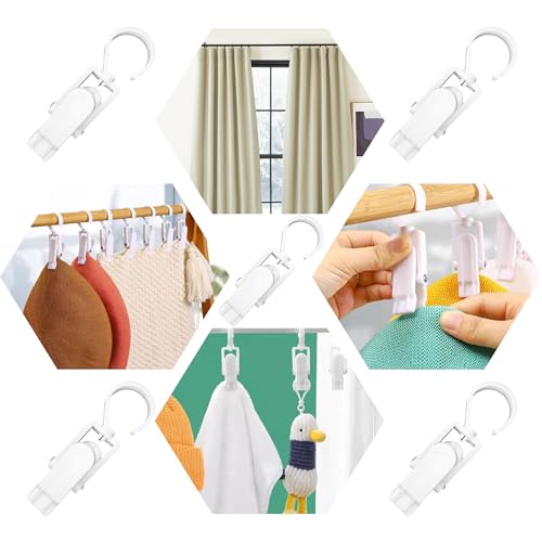 24PCS 4" Plastic Swivel Hooks with Clips, Strong Laundry Hangers, Rotating Clips for Clothes, Towels, Closet Organization, Home & Travel Use (White) - color: White