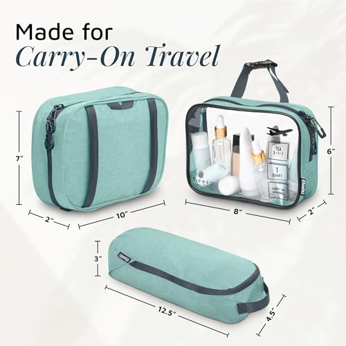 Toiletry Bag Kit 3 Piece Set: Hanging Travel Toiletry Bag + 311 TSA Cosmetic Liquid Bag + Accessory Organizer Pouch - color: Turquoise