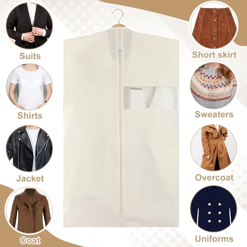 Aliceset 6 Pcs 24 x 40 Inches Cotton Garment Bags for Hanging Clothes, Canvas Suit Bags for Clothes Coats Jackets Shirts Closet Storage Travel Gusseted Hanging Garment Cover - size: 40inches