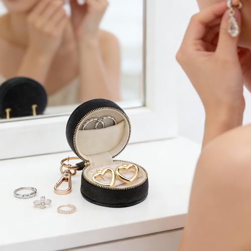 Portable Ring Holder Keychain, Mini Sports Jewelry Holder Box, Small Travel Ring Earring Stud Necklace Storage Case (Black) - color: Black