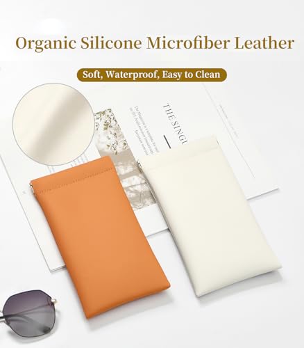 Squeeze Top Sunglass Case, New Organosilicon Soft PU Leather Eyeglass Glass Case Travel Large Sunglasses Pouch - color: Creamy White+orange