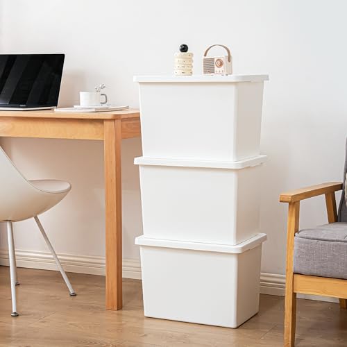 YUNGSHY 4 Pack 27 Quart White Large Stackable Storage Bins With Lids,Bathroom Closet Undersink Organizers and Storage Containers and Durable Nestable Closet, Garage, Totes (white, 27Qt.-4Pack) - size: 27Qt.-4Pack