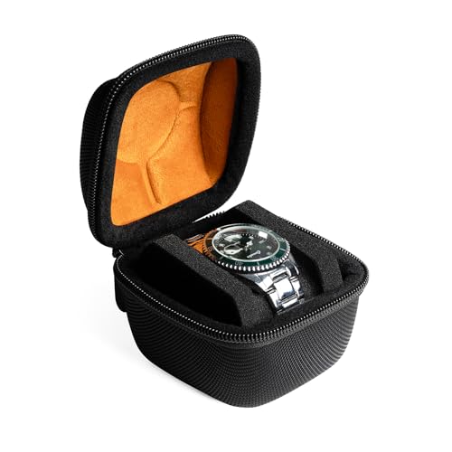 Single watch case for travel, hard Watch Organizer box for Men and Women with microfiber lining, fit large and small watches - size: 1 slot