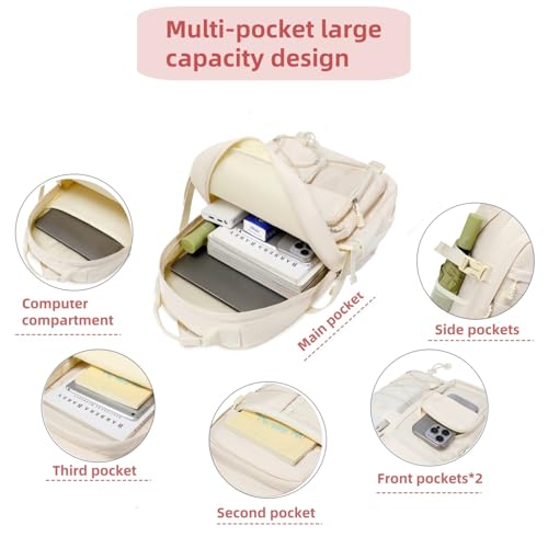 Laptop Backpack For Teen Boys Girls Durable Bookbag Middle High School Bag Women Men Waterproof Travel Daypack (4Beige) - color: Off-white