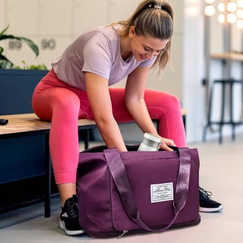 Ranslen Large Capacity Folding Travel Bag,Expansion Travel Duffel Bag with Dry and Wet Separation Portable Travel Duffel Bag - color: Fuchsia