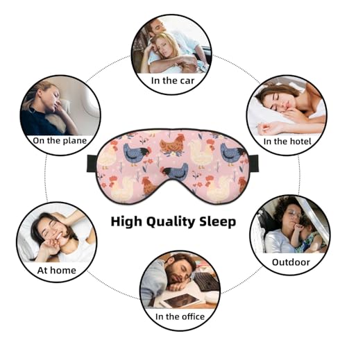 Sleep Mask Cute Chickens and Flowers Comfortable Eye Mask with Adjustable Strap Soft Eye Cover Blindfold for Travel Yoga Nap Shift Work - color: Cute Chickens and Flowers