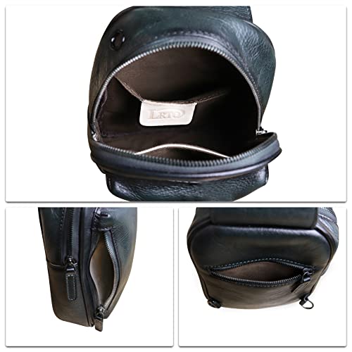Genuine Leather Small Sling Bag for Women and Men Crossbody Bag Chest Bag Sling Backpack Purses for Hiking Sports Travel - color: Black
