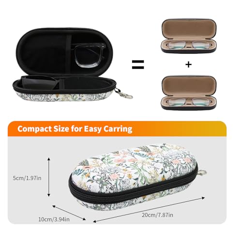 Double Eyeglasses Case, Hard Shell Dual Sunglasses Organizer with Zipper Clip Travel Glasses Storage for Women Men - color: White Flower