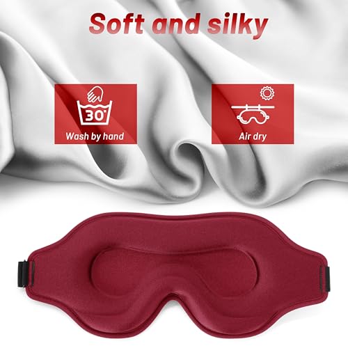 Sleep Eye Mask for Men Women, Sleeping Mask for Side Sleeper, Travel Blackout Night Blindfold Eye Shade Cover with Adjustable Strap (Red) - color: Red