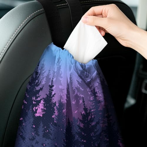 Car Trash Bag Hanging Back of Seat with Adjustable Snap Buckle Strap Cute Printed Drawstring Garbage Bags for Car-Forest Blue Purple - color: Forest Blue Purple Car Trash Bag