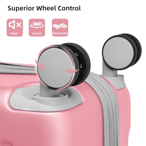 LARVENDER Luggage Sets 6 Piece Hardshell Expandable Suitcases with Spinner Wheels TSA Lock, Lightweight ABS Travel Carry On Luggage Set for Women, Pink Grey - color: Pink Grey 6pcs, size: 6 piece set