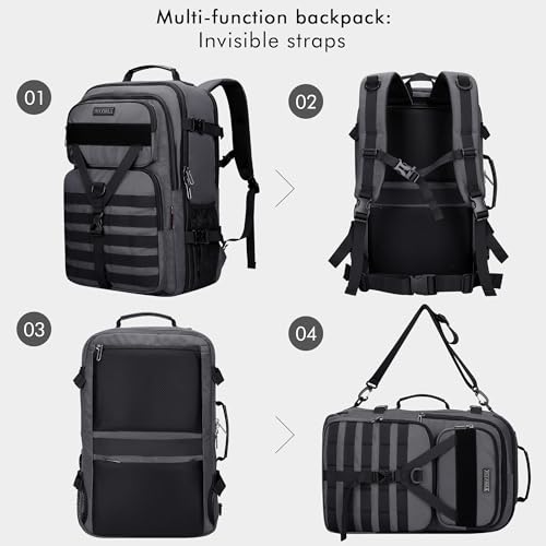 WITZMAN Carry On Travel Backpack for Men Large Convertible 45L Fit 17 Inch Laptop Backpack 3 in 1 Bag for Airline Approved(B688 Silvery Grey) - color: Silvery Grey