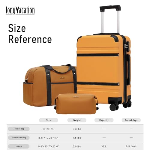 LONG VACATION Carry On Luggage Set 3 Piece, 20 Inch ABS+PC Hardshell Carry on Suitcase with Spinner Wheels TSA Lock & YKK Zipper - color: Orange, size: 3 Piece Set (20 Inch)