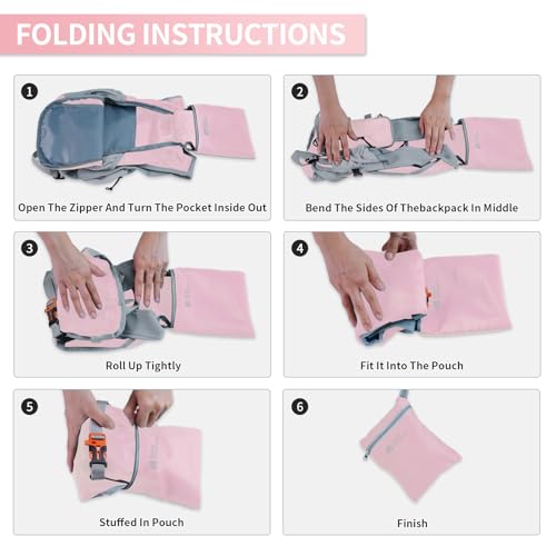 Hiking Backpack 10L/15L Small Daypack Lightweight Packable Travel Foldable Water Resistan for Women Men (Pink, 15L) - color: Pink, size: 15L