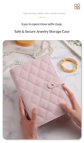 Faux Leather Jewelry Storage Case with 5 Detachable Pages, Tangle-Free Portable Jewelry Holder for Necklaces Rings Earrings Bracelets, Light-Sensitive Off-White - color: Light-sensitive off-white (with five-page cloth bag)