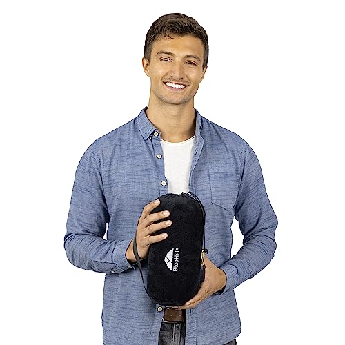 BlueHills Travel Blanket Pillow Rolled Premium Soft Plush Airplane Throw Traveling Accessories Gifts Compact in a Bag 70 X 48 inches Long Plane Flight Portable Lightweight Black R05 - color: R05-black