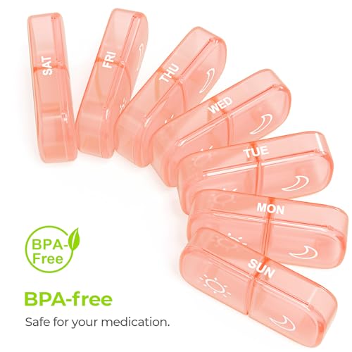 AUVON XL Weekly Pill Organizer 2 Times a Day, Pill Box 7 Day with One-Side Large Openings for Easy to Use, Watermelon Red AM PM Pill Case for Medication, Vitamins, Fish Oils, Supplements - color: Watermelon Red