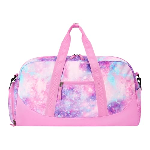 Choco Mocha Kids Duffle Bag, Girls Galaxy Overnight Travel Bags for Kid with Shoes Compartment, Large Weekender Bag for Sleepover, Pink - color: Galaxy -Pink