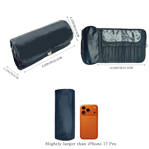 Travel Makeup Organizer, Foldable Roll-Up Cosmetic Storage Bag for Women (Black) - color: Black
