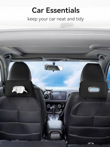 2Pack Multi-Functional Car Tissue Holder with 2 Tuck Nets, Upgraded PU Leather Tissue Box Cover, Large Rectangle Napkin Storage Organizer, Keep Car Tidy, Black - color: 2pack Deep Black