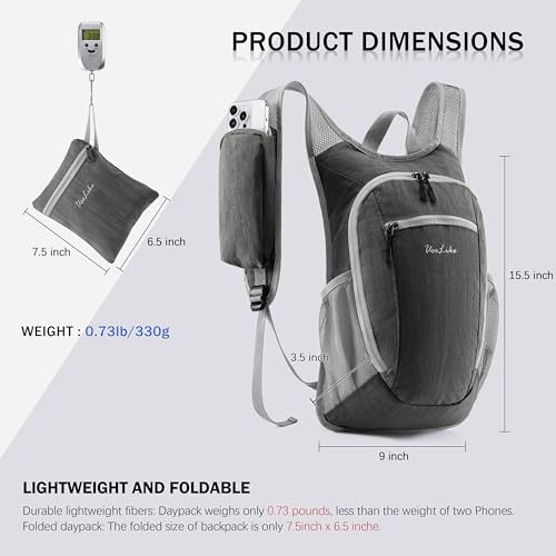 Uselike 10L Small Hiking Backpack Travel Daypack Lightweight Packable Back Pack for Women Men(Iron Grey) - color: Iron Grey