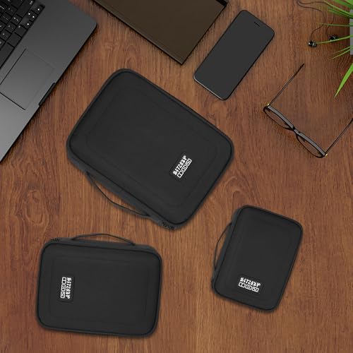 AKOZLIN Cord Organizer Case with Adjustable Divider 3pcs/set Padded Cable Organizer Bag Double Layer Electronics Travel Case DJ Cable File Bag Black