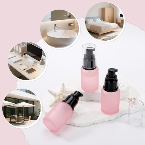 Segbeauty 1oz Frosted Glass Travel Bottles for Toiletries, Pack of 3 Refillable Travel Lotion Bottle, Pink Makeup Pump Dispenser Cream Lotion Containers, 30ml Leak Proof Cosmetic Bottles for Women - color: Pink, style: 3pcs 1oz