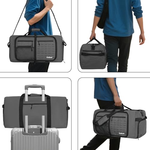 Foldable Travel Duffle Bag for Men Women, Waterproof with Shoe Compartment, 80L 120L Large Collapsible Luggage Bag, Lightweight Packable Duffel for Travel Sports Gym Airline Carry On Checked Bag - color: Grey