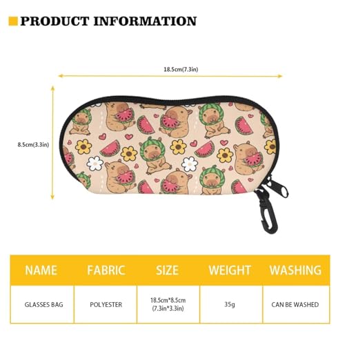 AFPANQZ Glasses Case with Carabiner Hanging Portable Neoprene Zipper Sunglasses Case Soft Lightweight - color: Capybara Watermelon