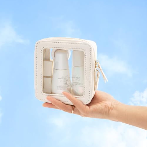 Aveniee Clear Makeup Bag Small, Mini Travel Toiletry Bag Cosmetic Bags Organizer, TSA Approved Clear Makeup Case Pouch with Zipper, Car Essentials for Women Men(Mini-White) - color: Off-White, style: Mini Trend