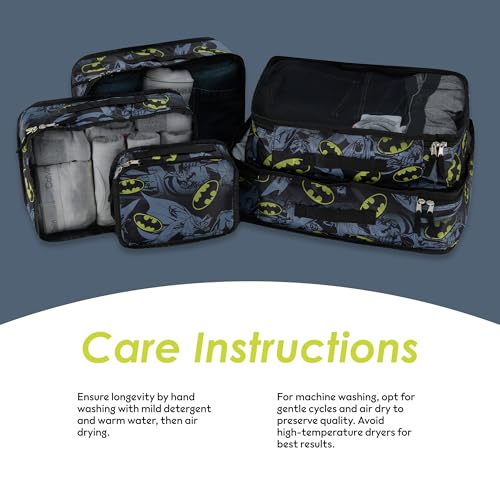 DC Comics Batman Packing Cubes - 5 Piece Travel Essentials Luggage Organizer - Suitcase Bags - Batman, Superman, Joker Cube Set for Kids, Teens Adults