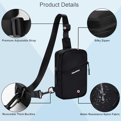 Small Sling Bag for Women Men Chest Bag Water Resistance Mini Crossbody Bag Adjustable Strap Lightweight Shoulder Bag - color: 06-black