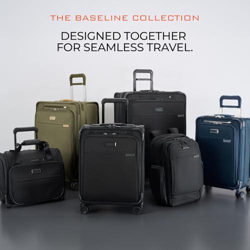 Briggs & Riley 24 Inch Compact Checked Suitcase Luggage with Wheels - Zipperless Compression Expansion System, 360 Spinner, Flat Packing Interior, Accessible Front Pocket - Baseline Collection - Navy - color: Navy, size: 24" Compact Checked