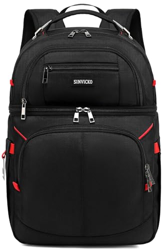 Insulated Cooler Backpack,Double Deck Leakproof Cooler Bag,Insulated Backpack Cooler Lunch Backpack for Men Women - color: Red+Black