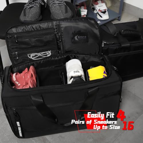 Sneaker Bag for Travel/Sneakerhead gift/Outdoor Sports Bag/Gym Bag /, A Multi-functional Travel Duffel Bag with 3 Adjustable Dividers, & Shoulder Strap,Made of Nylon, by Krone Kalpasmos-classic - color: Black