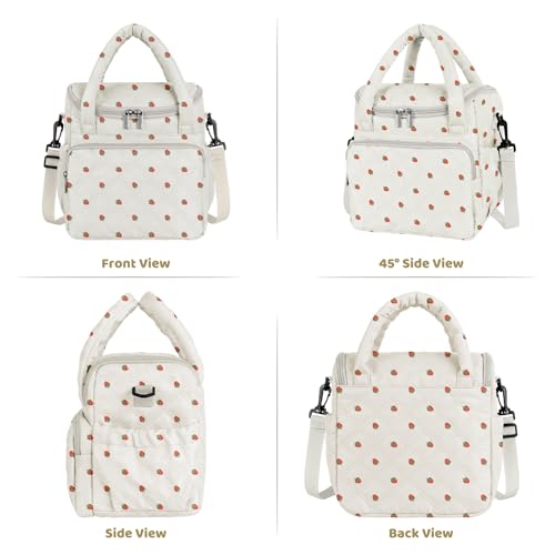 Women's Insulated Lunch Tote Bag - Inch Quilted Lunch Box for Women, Large Waterproof Cooler Bag with Pockets for Work, Picnic, Adult (strawberry) - color: Strawberry