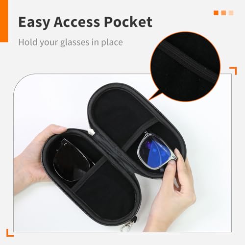 Double Eyeglasses Case, Hard Shell Dual Sunglasses Organizer with Zipper Clip Travel Glasses Storage for Women Men - color: Black Cats