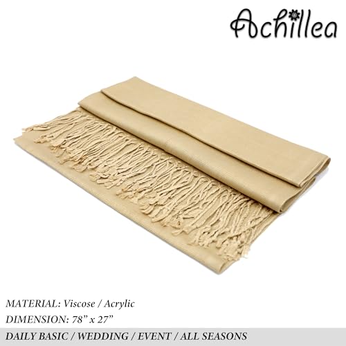 Achillea Lightweight Pashmina Scarf for Women – Soft Silky Shawl Wrap for Evening Dresses, Bridesmaids & Everyday Wear - color: Camel