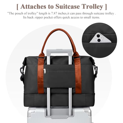 Travel Duffel Bag with Shoes Compartment, Overnight Weekender Bags for Women,Carry on Personal Item Bag,Extra Large - color: A-Black & Brown, size: Extra Large